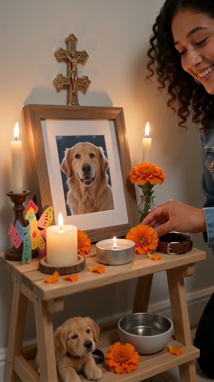 Welcomed home: one of our examples, made from photos of a fictional woman and her dog.