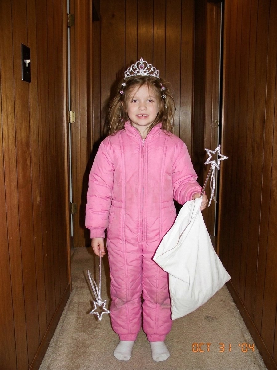 Slide 3: the real pink snowsuit with a slightly nicer crown